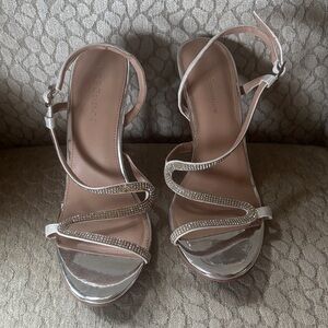 BCBGeneration Silver and Tan Strappy Heels
